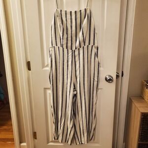 Old Navy NWT Romper Jumpsuit Sz L Striped Linen Blend MidiCrop Cami beach resort